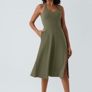 Backless Halara Cut Out Twisted Side Pocket Split Midi Casual Dress